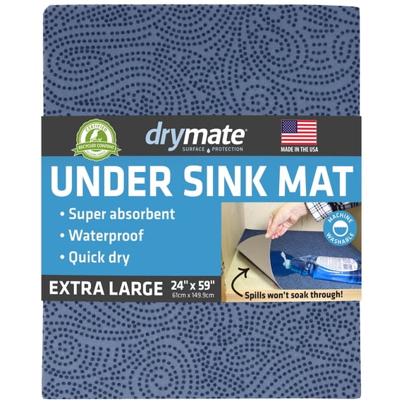 Drymate XL Under Sink Mat, Waterproof Cabinet Protection Mats for Kitchen & Bathroom, Absorbent Shelf Liners, Slip-Resistant, Non-Adhesive, Machine Washable, Durable (USA Made)(24”x59”)(Blue)