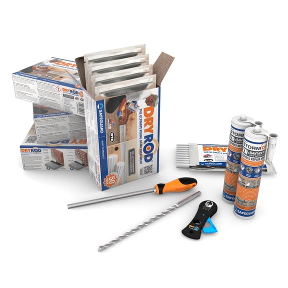 Dryrod Damp Proofing Rods DPC Kit: Treats 79ft (9" Wall) - 20 Years DIY Rising Damp Treatment Clear