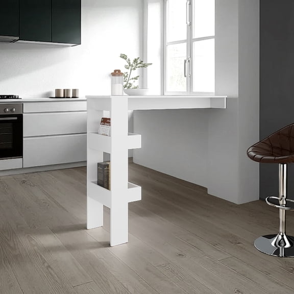 Drysdale Bar Table, Three Open Side Shelves, Modern Design for Kitchen or Dining Area, White