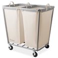 thumbnail image 1 of Dryser 2 Section Commercial Rolling Laundry Hamper on Wheels with Removable Canvas Bins - White, 1 of 7