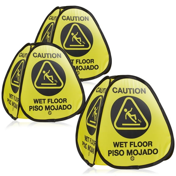 Dryser 3-Pack 16" Pop-up Caution Wet Floor Signs -Yellow4-Sided English/Spanish Warnings