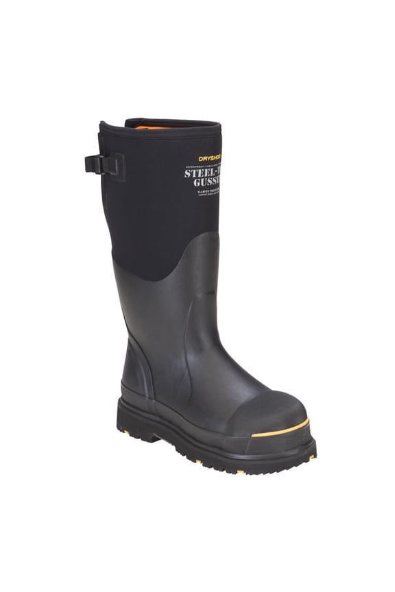 Brute Mid Gusset Steel Toe Waterproof Work Boots, Black/Yellow, Men's Size 14, Slip-Resistant, Customizable (BRUG-MM-BLK-M14)