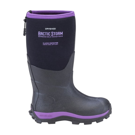 Dryshod Girls Arctic Storm Kids Hi Cut Black/Purple Boot in Size Child 11