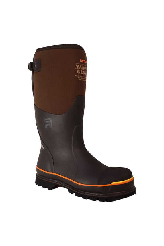 NanoToe Gusset Work Boots, Brown/Orange, Waterproof, Safety Toe, Oil/Slip Resistant, Adjustable Gusset, Unisex, Size 6 (NTG-UH-BR-M06)