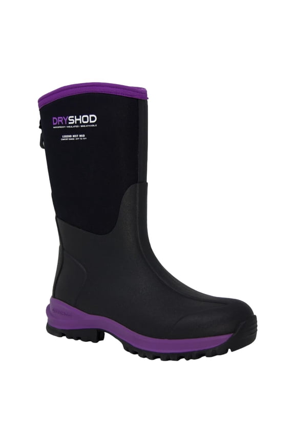 Women's Legend MXT Mid Rain Boots, Black/Purple, Size 7, 100% Waterproof, Upgraded Outsole, Lightweight (LGX-WM-BKPP-W07)