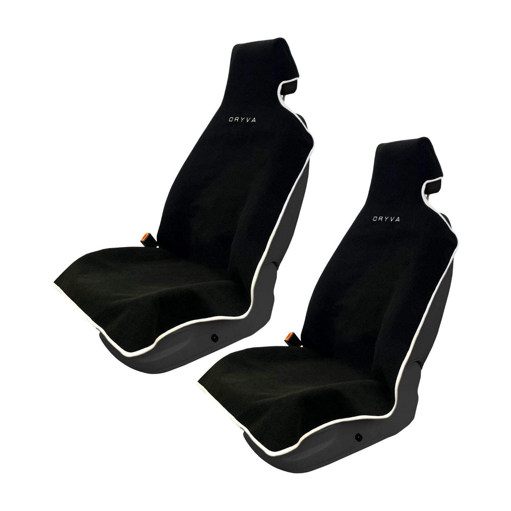DryvaSeat - Premium Microfiber Towel Car Seat Cover - Waterproof & Sweatproof - Universal Fit, Machine Washable, Non-Slip - Seat Protector for Car, Truck, SUV, Van (Black, 2 Pack)