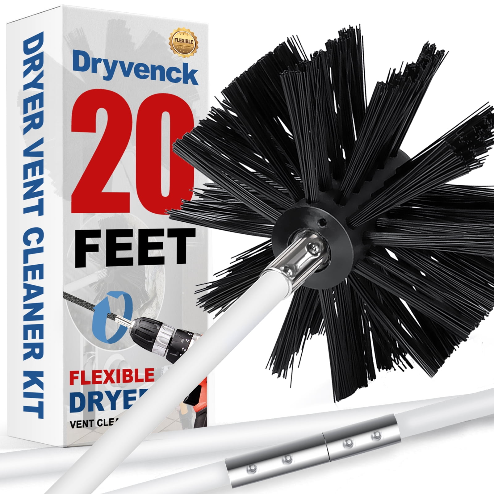 Dryvenck 2PCS Dryer Vent Cleaning Kit, Dryer Vent Cleaner Brush ,Vacuum  Attachment (Blue) 