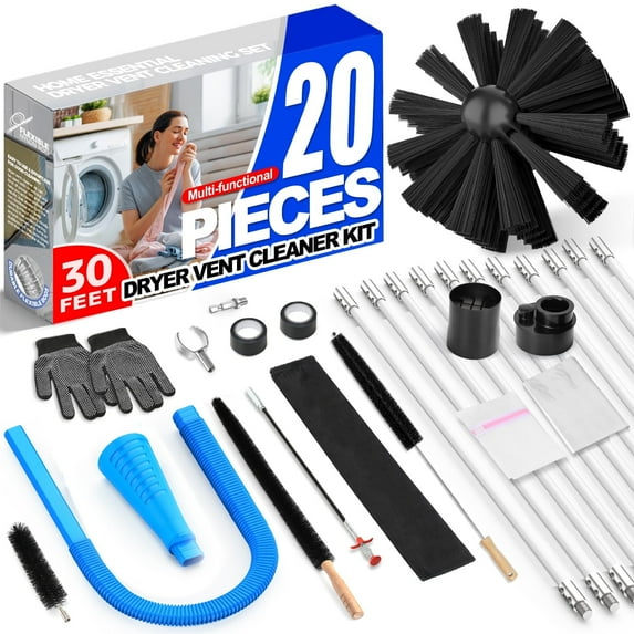 Dryvenck 20PCS Dryer Vent Cleaning Kit, 30FT Dryer Vent Cleaner Brush ,Vacuum Attachment , For dryer vent hose cleaning