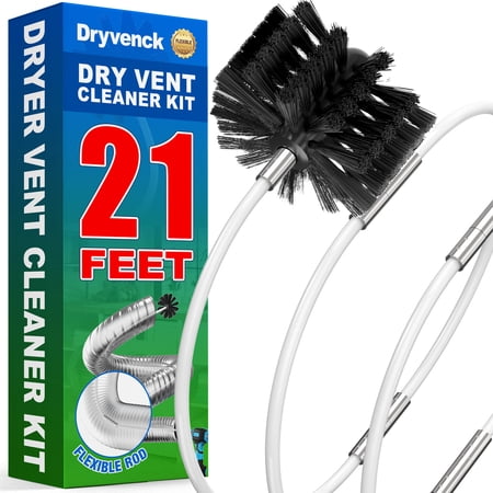 Dryvenck 21 FT Dryer Vent Cleaner Kit,Flexible Lint Brush with Drill Attachment, Extends Up to 21 Feet for Easy Cleaning, Synthetic Brush Head, Use with or Without a Power Drill