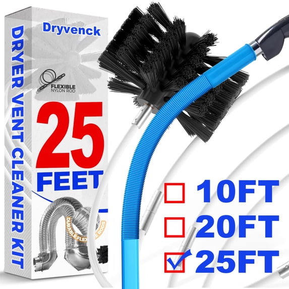 Dryvenck 25FT Dryer Vent Cleaner Kit , Flexible Dryer Lint Remover for Easy Cleaning with Synthetic Brush Head Use with or Without a Power Drill