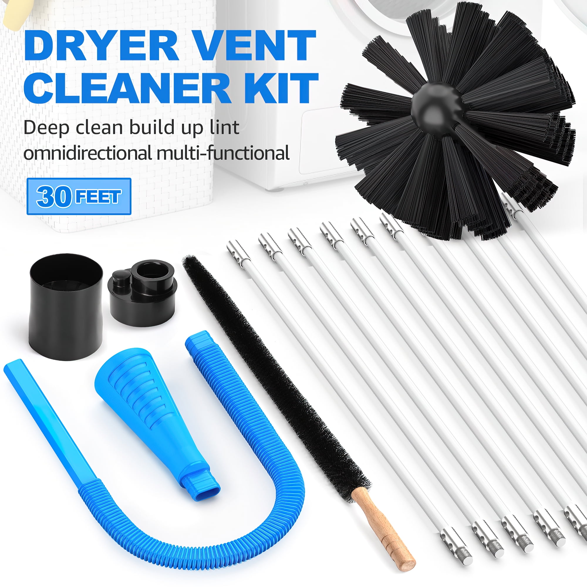 Shengshi 30 inch Dryer Vent Cleaner Kit Dryer Lint Brush Vent Trap Cleaner Long Flexible Refrigerator Coil Brush, Black
