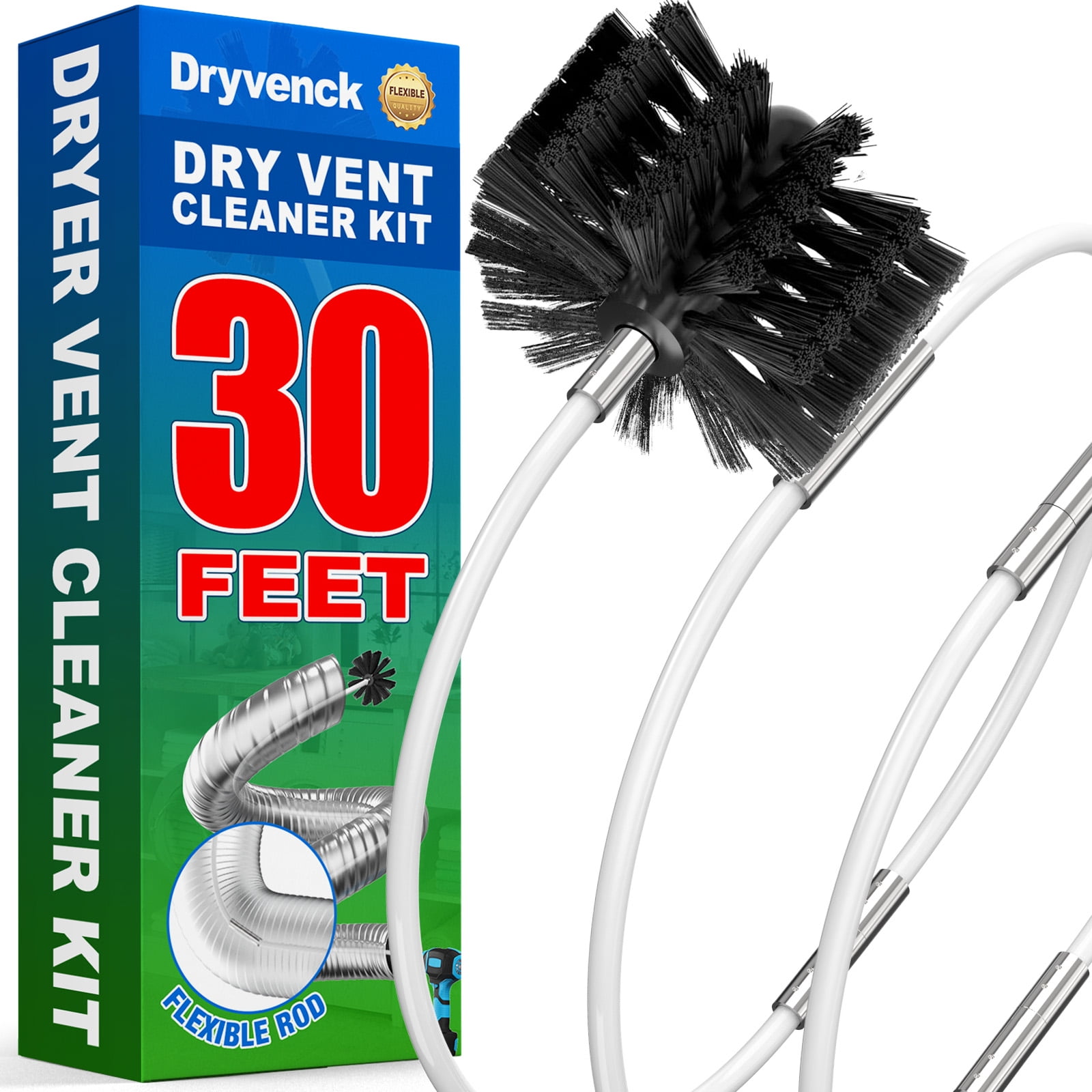 30 Feet Dryer Vent Cleaning Kit Chrome Button Locking System Dryer Vent  Cleaning