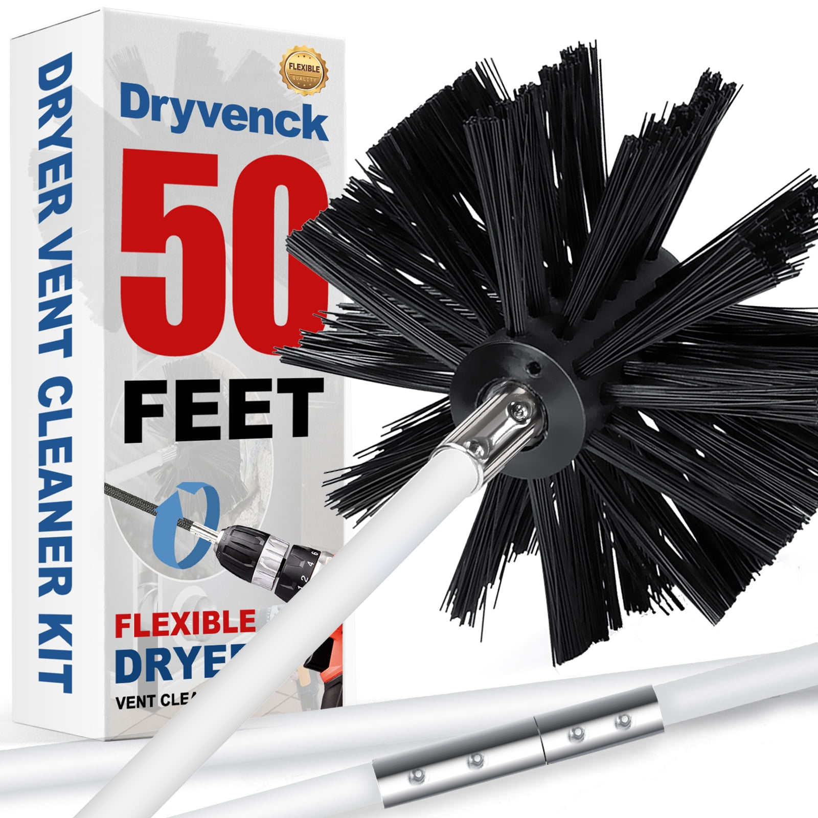Dryvenck 50ft Dryer Vent Brush Dryer Vent Clean Kit Dryer Cleaner Brush