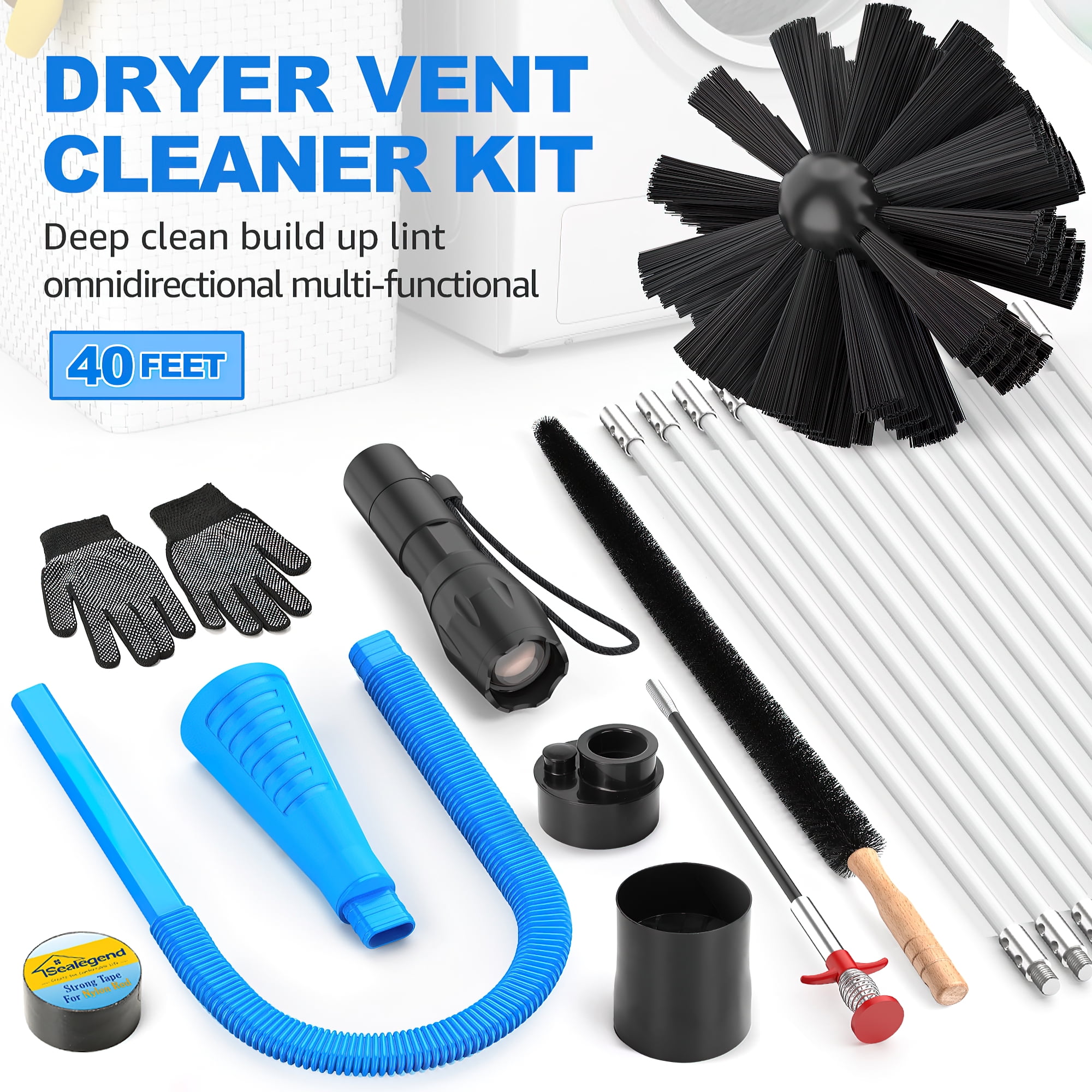 Dryvenck 20 Feet Dryer Vent Cleaner Kit,Lint Brush with Drill Attachment,Dryer  Cleaner Brush for Easy Cleaning 
