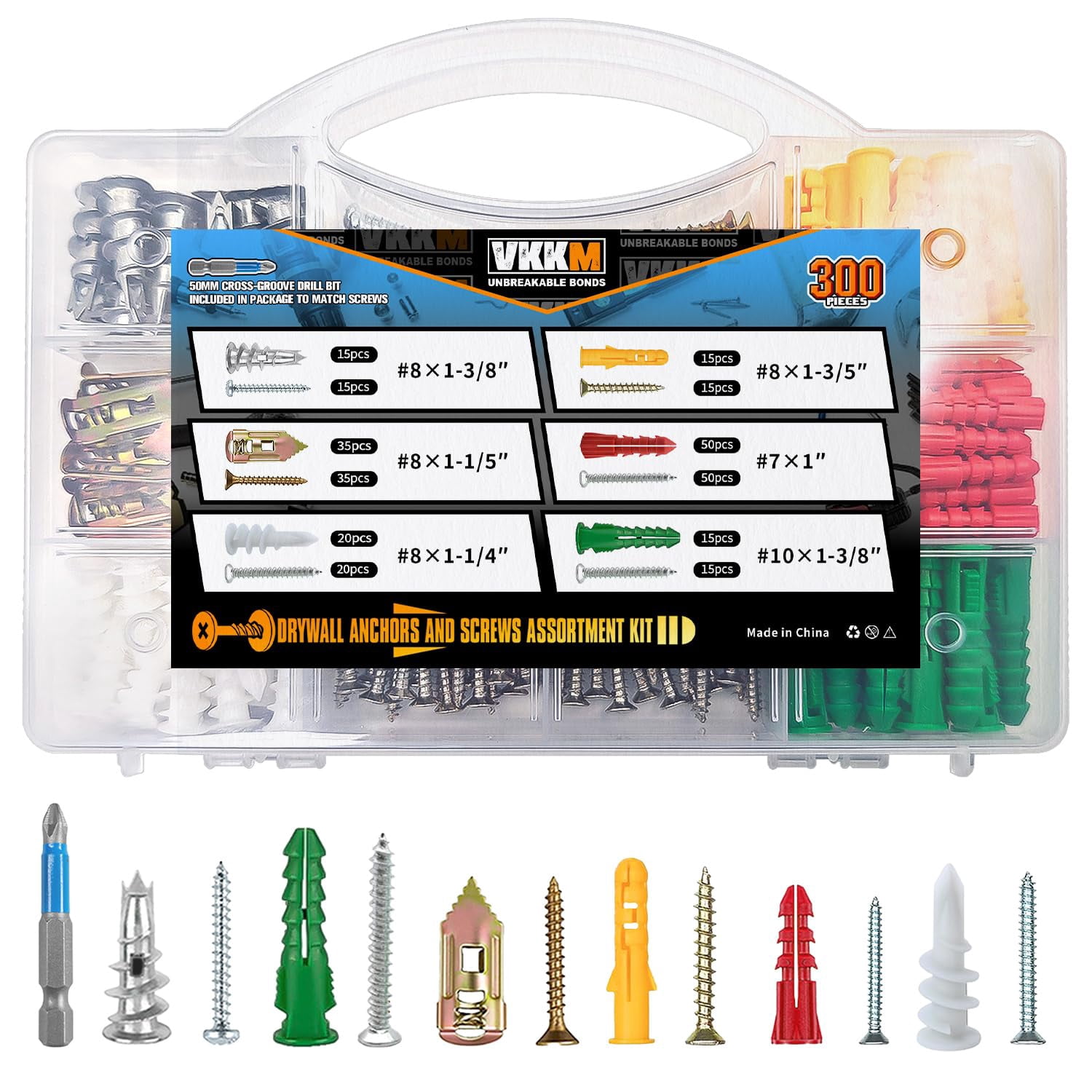 Drywall Anchors Assortment Kit, 400Pcs 6 Sizes Self Drilling and Plastifc Wall Anchors, Drywall Hanging Set for Pictures, Frames, Mirrors and Shelves, Bit Included