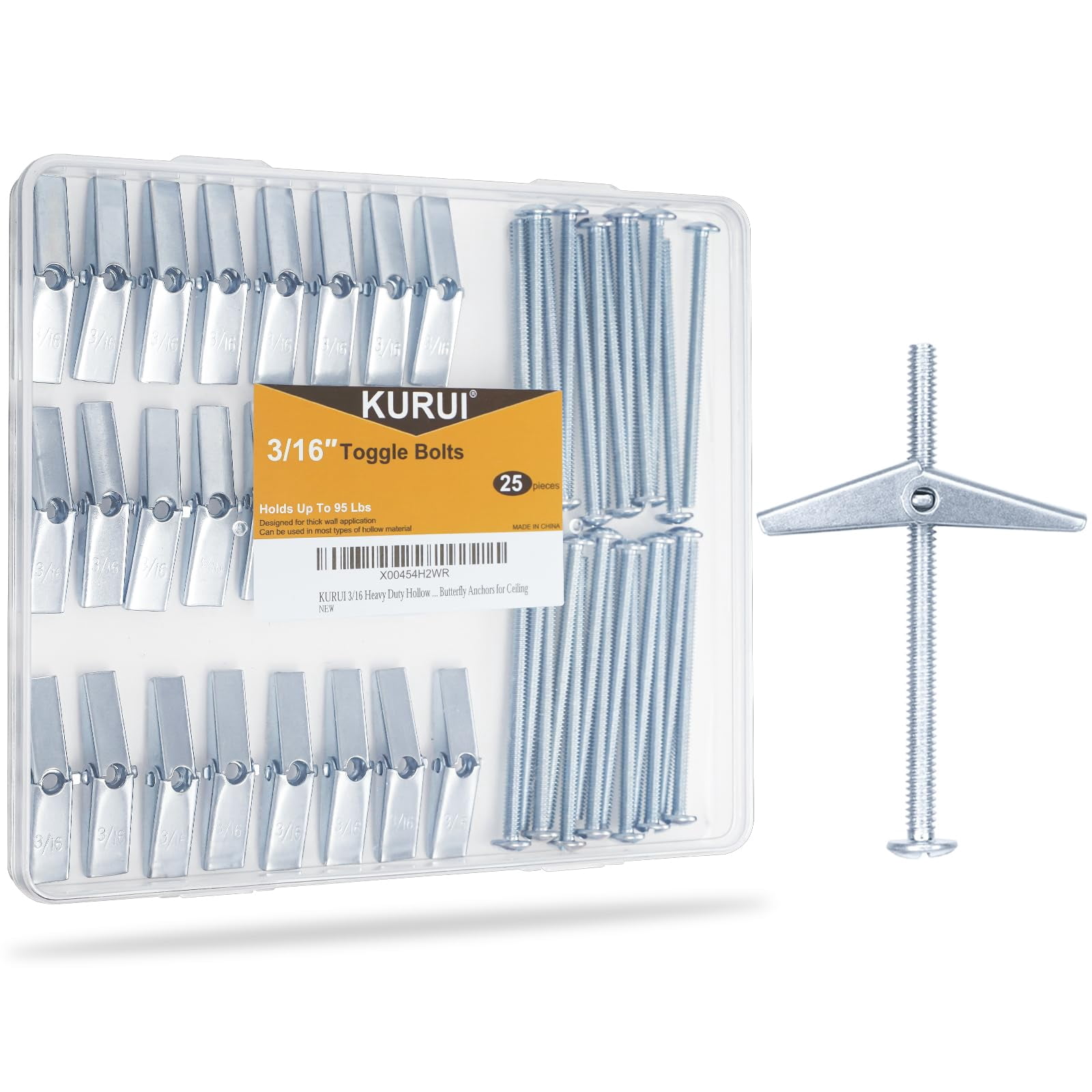 Drywall Anchors Assortment Kit With Self Drilling Wall Anchors and Heavy Duty Toggle Bolts, Metal/Plastic Dry Wall Anchors for Hanging Picture Art, 164Pcs Butterfly Anchor and Screws for Ceiling