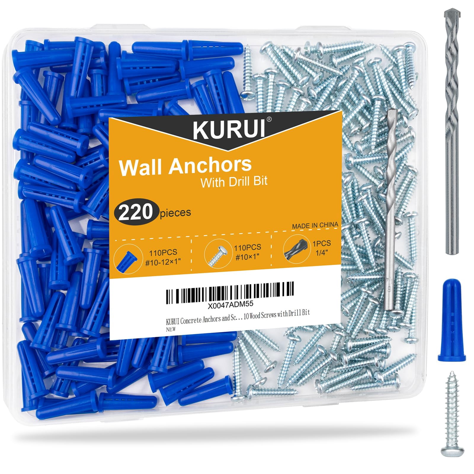 Drywall Anchors Assortment Kit for Sheetrock Concrete Brick, 350Pcs Wall Anchors and Flat Head Screws, 5 Sizes Picture Hanging Set for Bedroom/Office Wall Art Decor, House Warming Gifts New Home