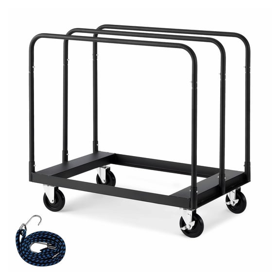 Drywall Cart Dolly 1800lbs Capacity - Steel Panel Lumber Cart with Swivel Casters & Handrails - Heavy Duty Dolly for Construction, Warehouse, Garage
