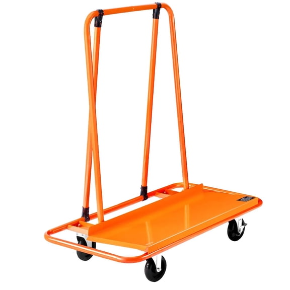 Drywall Cart Dolly, Steel Panel Dolly with 4 Swivel Casters, Panel Truck Cart with Tie-Down Strap for Plywood, Plasterboard, Glass