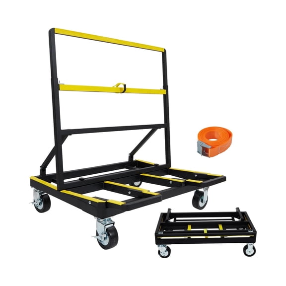Drywall Cart Heavy Duty Folding Panel Dolly Cart 2200lbs Capacity, Drywall Dolly Handling Wall Panel Lumber Sheetrock Glass Windows, Plywood Carts 4 Swivel Casters Extendable Deck, Sheetrock Dolly