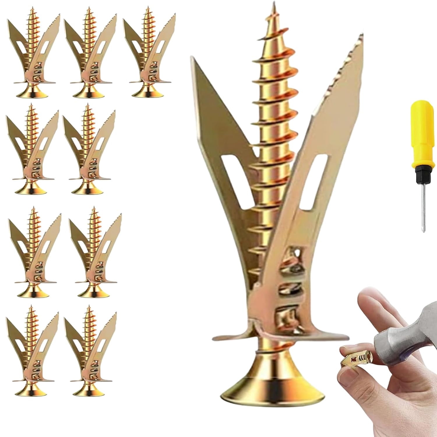 Drywall Expansion Anchors + High Strength Zinc Screws Kit,Self Drilling Drywall Anchors with Screws Kit, No Drill or Holes in Wall,for Wall Hanging,Cabinets,Holds up to 80lb (12 * 40 Tube,10Pcs)