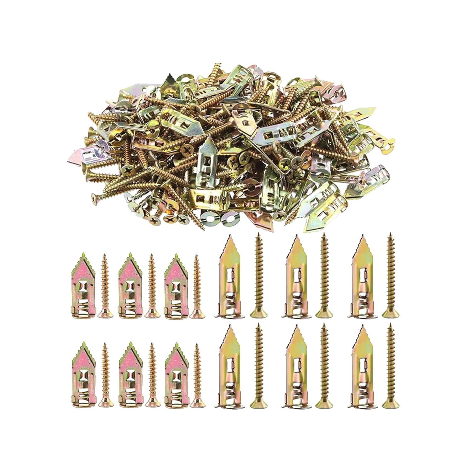 Drywall Expansion Anchors + High Strength Zinc Screws Kit, Self Drilling Drywall Anchors with Screws Kit, Suitable for Any Scenario