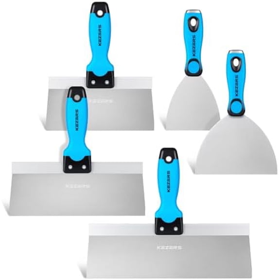 Drywall Hand Tool Kit, 5 Pieces 4" 6" 8" 10" 12" Stainless Steel Drywall Knife with Metal Hammer End, includes Putty Knife, Taping Knife with Ergonomic Grip for Drywall Work$$Tools & Hardware Other