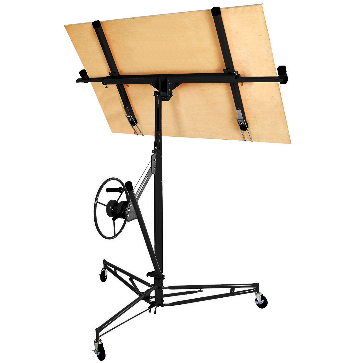 Drywall Lift 11' Construction Rolling Caster Wheel Lockable Tool Panel Lift Drywall Panel Hoist Jack Lifter Jack Drywall Lift, Black