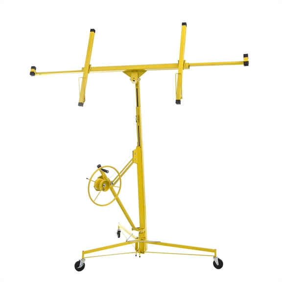 Drywall Lift 11' Drywall Panel Hoist Construction Rolling Caster Wheel Lockable Tool Jack Lifter Jack Drywall Lift Construction Tools (Yellow),