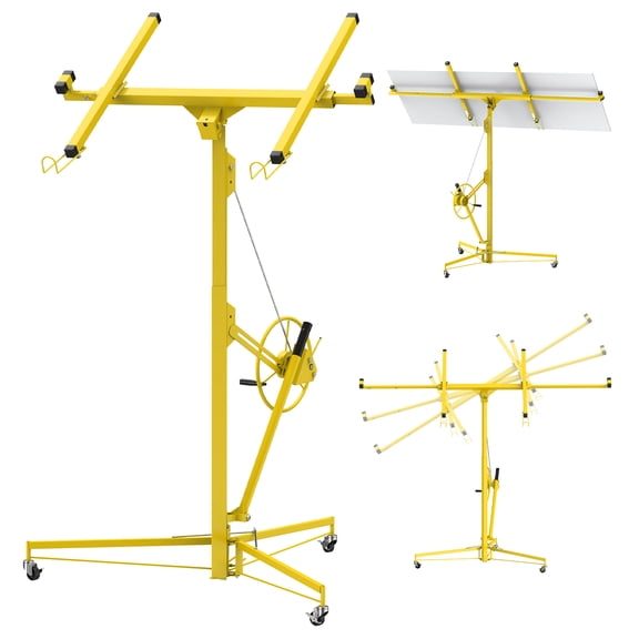 Drywall Lift 11 Ft, 150 LB Capacity, Heavy Duty Drywall Hoist with Rotating Tilting Cradle & Lockable Wheels, Steel Panel Lifter Jack for Construction & Home Use