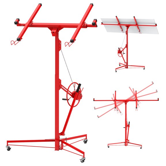 Drywall Lift 11 Ft, 150 LB Capacity, Heavy Duty Drywall Hoist with Rotating Tilting Cradle & Lockable Wheels, Steel Panel Lifter Jack for Construction & Home Use