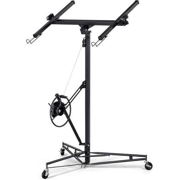 Drywall Lift – 11 Ft Heavy Duty, 150 lb Capacity – Adjustable Telescopic Panel Hoist with 360° Tilting Cradle and Lockable Wheels – for Ceiling and Wall Installation – Home and Construction