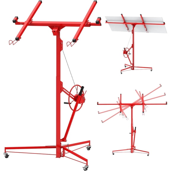 Drywall Lift 11FT, 150 lbs Sheetrock Panel Hoist, 360° Rotation & 60° Tilt Drywall Jack Lift, Heavy Duty Steel Frame with Wheels, One-Person Ceiling Installation Tool