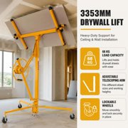 Drywall Lift, 11Ft 150 Lbs Sheetrock Hoist with Telescoping Arm, Lockable Wheels, Yellow