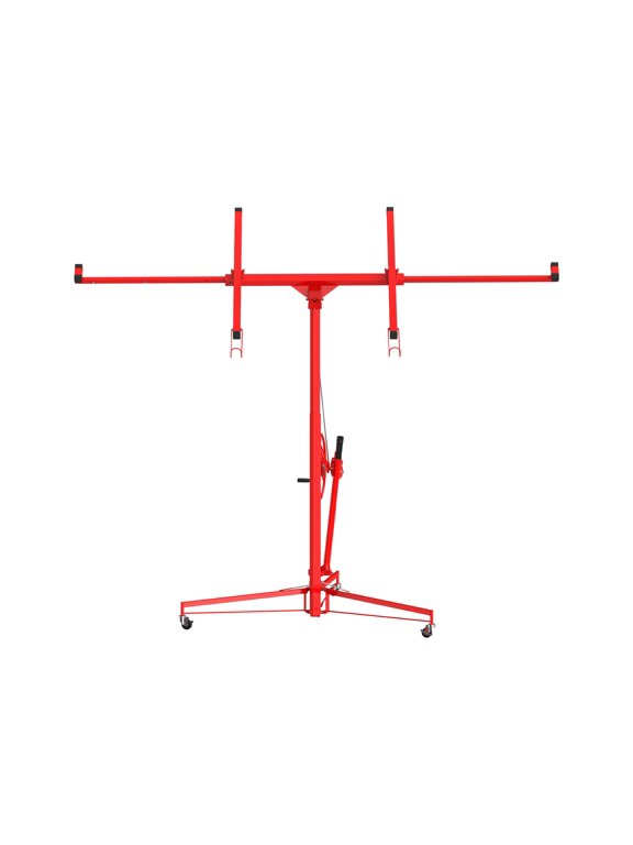 Drywall Lift 16 ft, Heavy Duty Sheetrock Lift 150LBS, Drywall Lifter Rolling Lifter Panel, Adjustable Telescopic Arm, Lockable Wheels and Gloves, Hoist Jack, for Ceiling and Wall Installation, Red