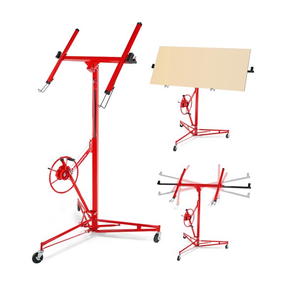 Drywall Lift Jack 150LB Capacity, 3.5FT-11FT Adjustable Height, 60° Tilt & 360° Rotation, Heavy Duty Steel Sheetrock Hoist with Wheels for Ceiling & Wall Installation, Professional Panel Lifter