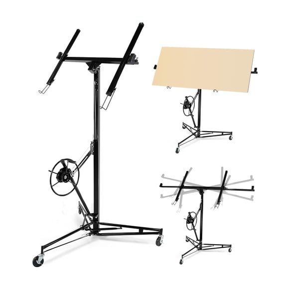 Drywall Lift Jack 150LB Capacity, 3.5FT-11FT Adjustable Height, 60 Tilt & 360 Rotation, Heavy Duty Steel Sheetrock Hoist with Wheels for Ceiling & Wall Installation, Professional Panel Lifter