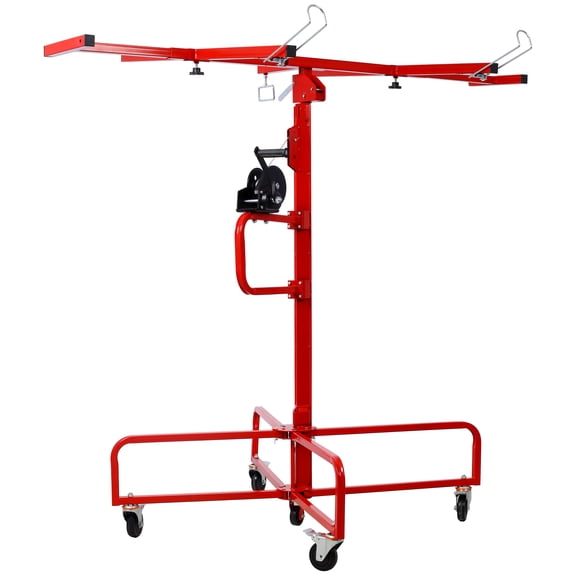 Drywall Lift Panel 16' Lift Drywall Panel Hoist Jack Lifter Jack Rolling Caster Wheel Sheetrock Drywall Lift Construction Tools,150-Lb. Capacity, 4Ft. X 16Ft. Max. Sheet Size ,Red