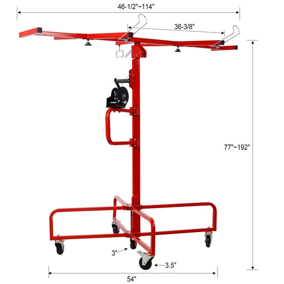 Drywall Lift Panel 16' Lift Drywall Panel Hoist Jack Lifter Jack Rolling Caster Wheel Sheetrock Drywall Lift Construction Tools,150-lb. Capacity, 4ft. x 16ft. Max. Sheet Size ,red,