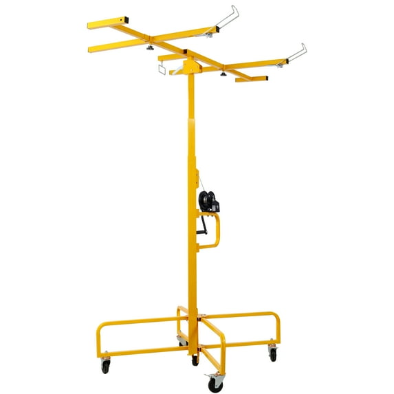 16FT Drywall Lift Panel Hoist – Rolling Caster Construction Jack With Lock, Yellow