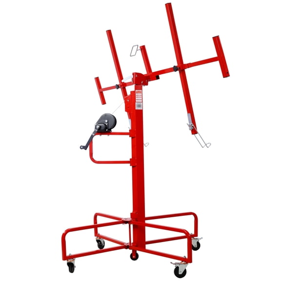 Drywall Lift Panel Hoist 13 ft, 150 lb Capacity with Rolling Caster Wheels, Heavy Duty Red Steel Drywall Jack for Ceiling Installation, Tool-Free Assembly