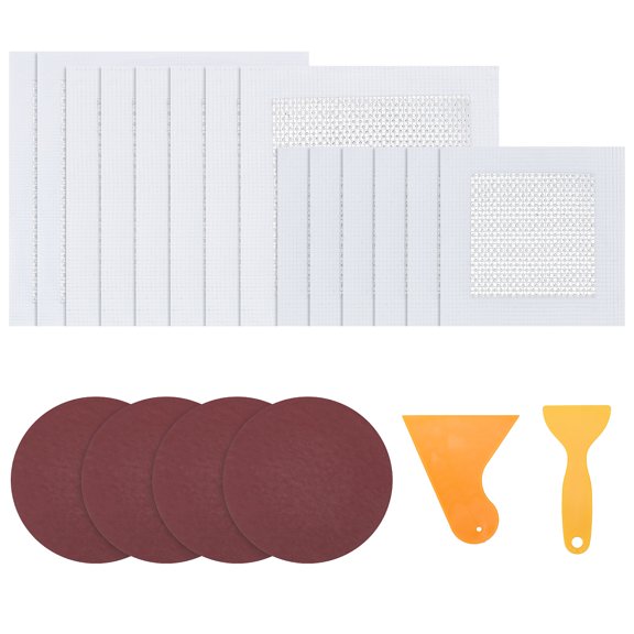Drywall Patch Repair Kit including 2Pcs Plastic Scraper Tool 14Pcs Aluminum Wall Repair Patch 4Pc Adhesive Sanding Discs Mixed Color