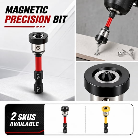 Drywall Phillips Screwdriver Bit, Magnetic Depth Stop Collar, Non-Slip Hex Shank Drill Bit for Woodworking Construction (1pc Aluminum Magnetic Ring Positioning Screw)