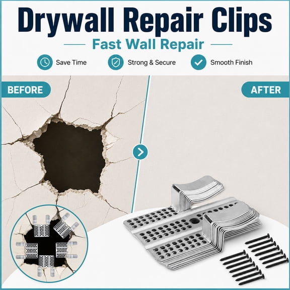 Drywall Repair Clips Fits 1/2" and 5/8" Panels, Breakable Tab Metal Wall Patch Brackets with Included Screws, Sturdy Support Brackets for Seamless Repair of Large Drywall Holes Indoors