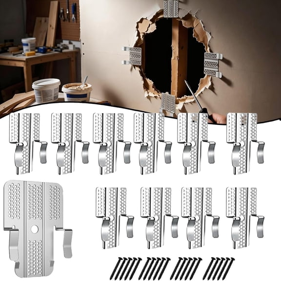 Drywall Repair Clips Kit with Screws, Stainless Steel Wall Patch Fasteners for 1/2 & 5/8 Inch Panels, Heavy Duty Sheetrock Hole Fixing Clips（10 Set）