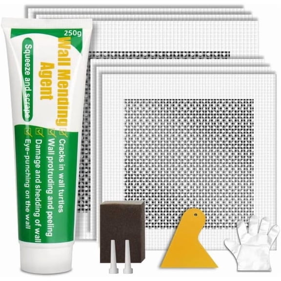 Drywall Repair Kit | 250g Safe Wall Mending Agent | 6 count Wall Patches | Frosted Block | Scrapers | Easy Hole Filling for , Metal, Plaster, Sheetrock & Ceiling