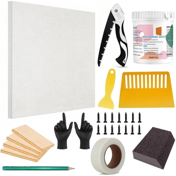 Drywall Repair Kit,34 Pcs 12x12inch Wall Patch Kit with &  Boards,Drywall Patch Kit for Large Holes,Sheetrock Repair Kit for Cracks,  &  Holes-Quick & Easy Wall Surface Repair Solution