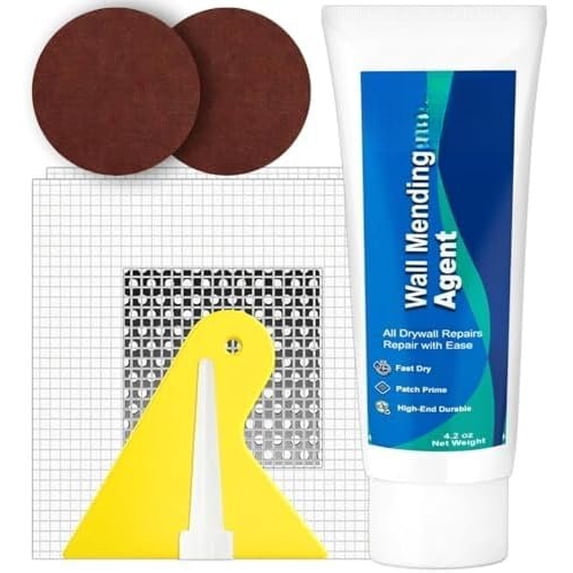 Drywall Repair Kit - 4.23 oz -Dry Putty Tube with 2 x 2? Wall Patch Mesh, Scraper & 2 x P180 Sandpapers | Quick-Dry Spackle & Sheetrock Crack Filler for Wall, Ceiling & Plaster Hole Repair