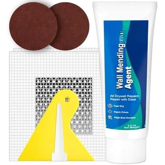 Drywall Repair Kit - 4.23 oz -Dry Putty Tube with 2 x 2? Wall Patch Mesh, Scraper & 2 x P180 Sandpapers | Quick-Dry Spackle & Sheetrock Crack Filler for Wall, Ceiling & Plaster Hole Repair