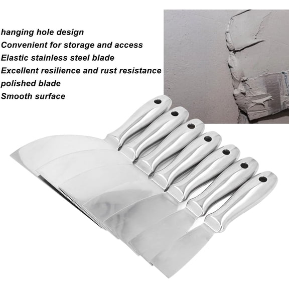 Drywall Repair & Wallpaper Removal Putty Knife Set 7-Piece Stainless Steel Hand Scraper Tool Kit for Applying Putty Plaster Home Renovation Projects